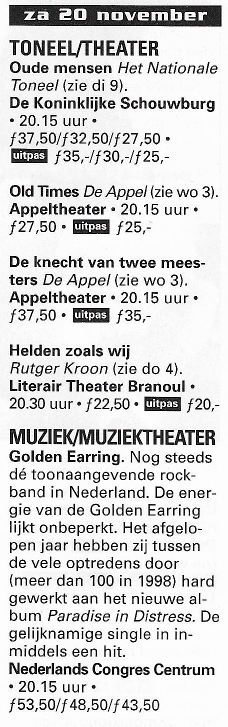 Golden Earring show poster May 02, 1998 Oostzaan - Sporthal